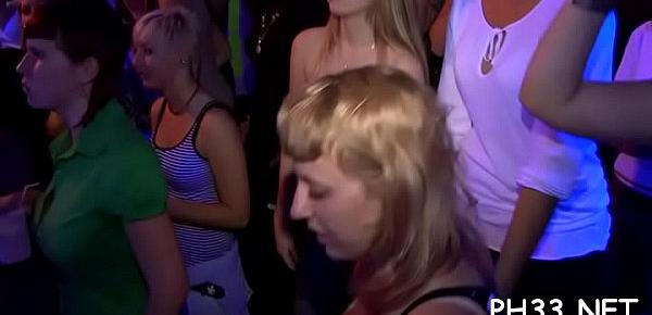  Drunk cheeks in club sucking one-eyed monster while somebody fucking their pussy
